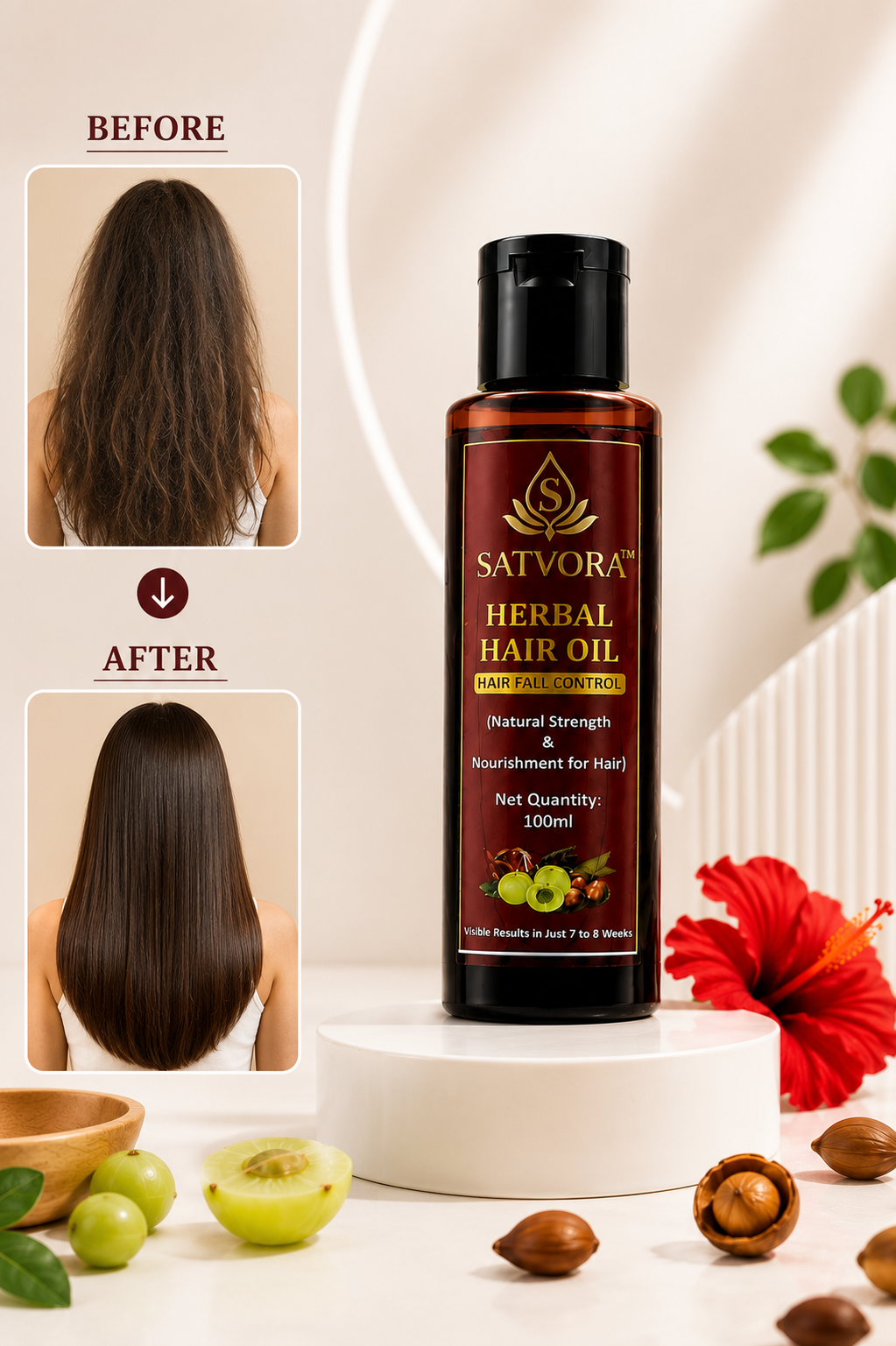 SATVORA Herbal Hair Oil | Hair Fall Control | Natural Strength & Nourishment | 100 ml