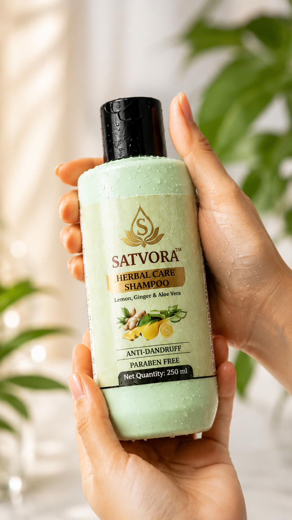 SATVORA Herbal Care Shampoo with Lemon, Ginger & Aloe Vera | Anti-Dandruff | Paraben Free | 250 ml