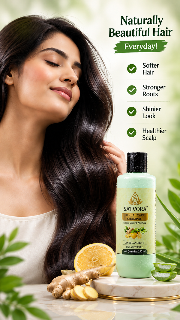 SATVORA Herbal Care Shampoo with Lemon, Ginger & Aloe Vera | Anti-Dandruff | Paraben Free | 250 ml