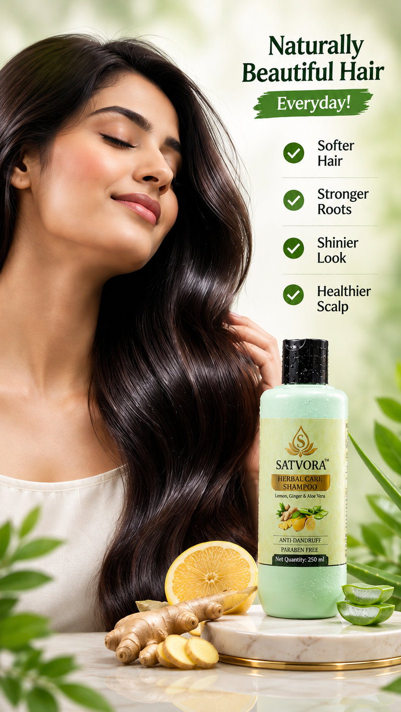 SATVORA Herbal Care Shampoo with Lemon, Ginger & Aloe Vera | Anti-Dandruff | Paraben Free | 250 ml