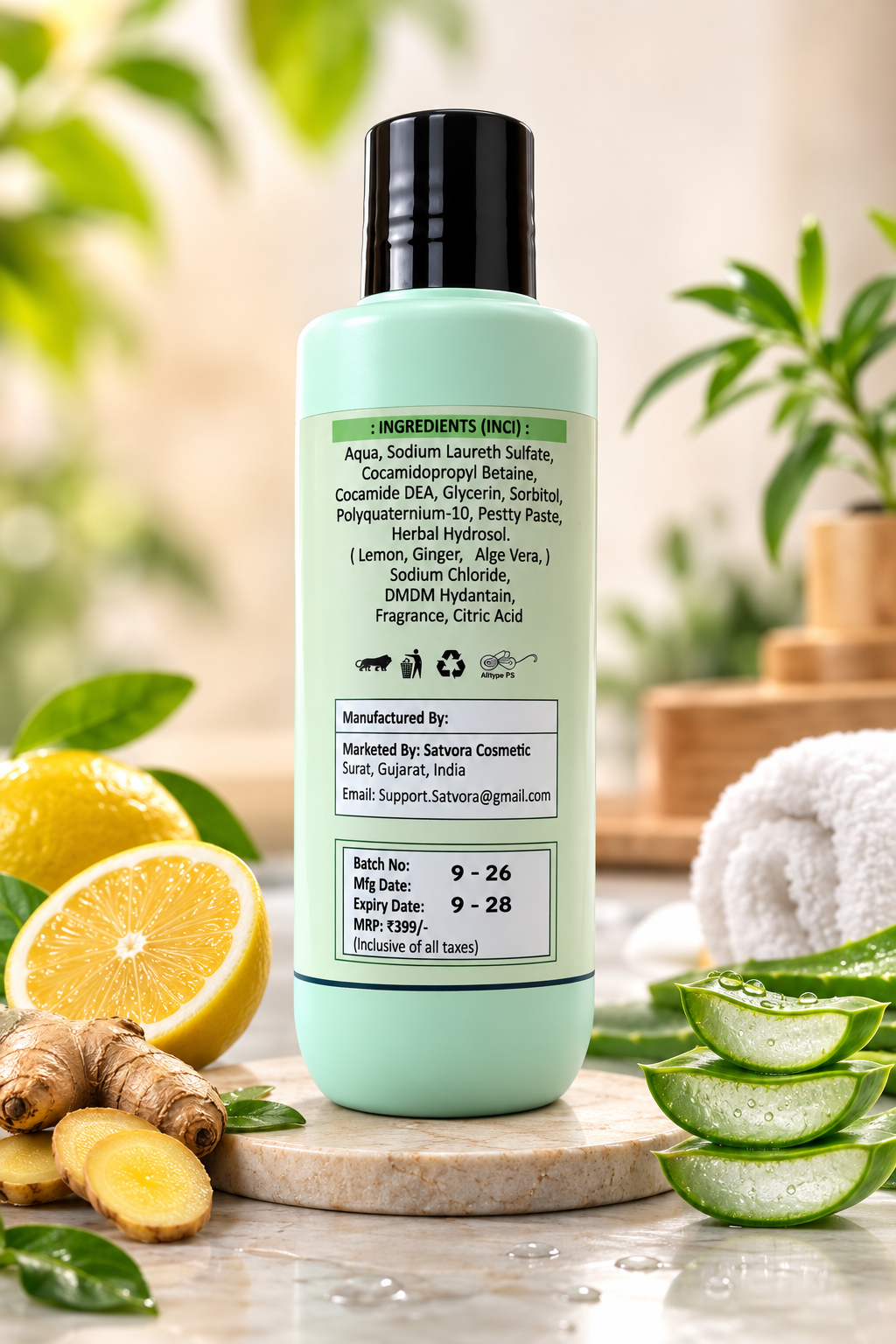 SATVORA Herbal Care Shampoo with Lemon, Ginger & Aloe Vera | Anti-Dandruff | Paraben Free | 250 ml