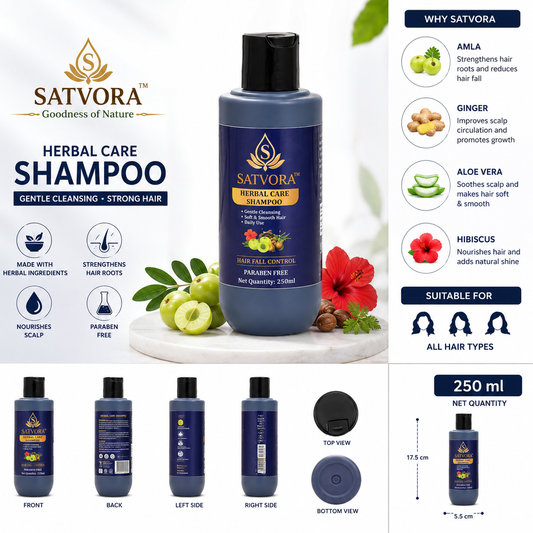 SATVORA Herbal Care Shampoo with Amla, Ginger, Aloe Vera & Hibiscus | Hair Fall Control | Paraben Free | 250 ml