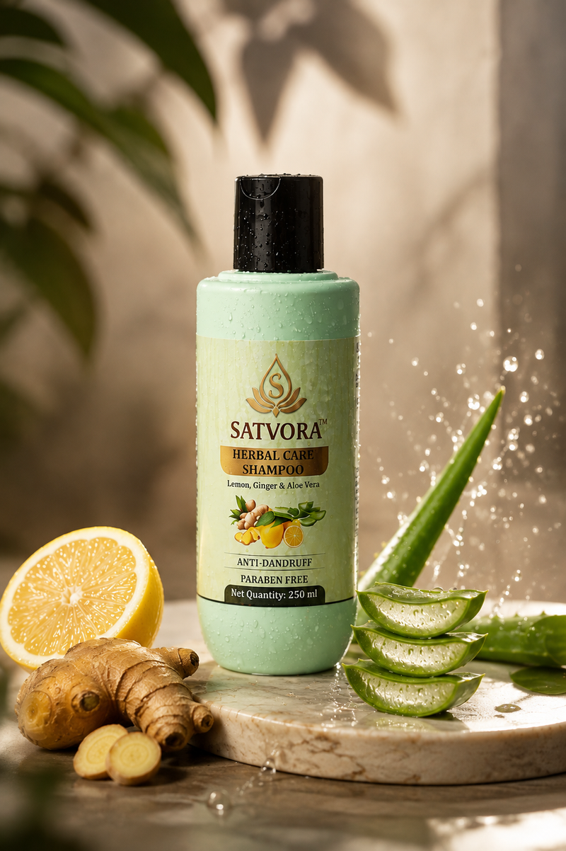 SATVORA Herbal Care Shampoo with Lemon, Ginger & Aloe Vera | Anti-Dandruff | Paraben Free | 250 ml