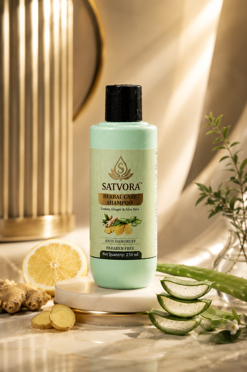SATVORA Herbal Care Shampoo with Lemon, Ginger & Aloe Vera | Anti-Dandruff | Paraben Free | 250 ml